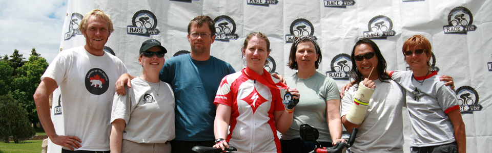 Joan and crew at the finish of  2011 Race Across The West